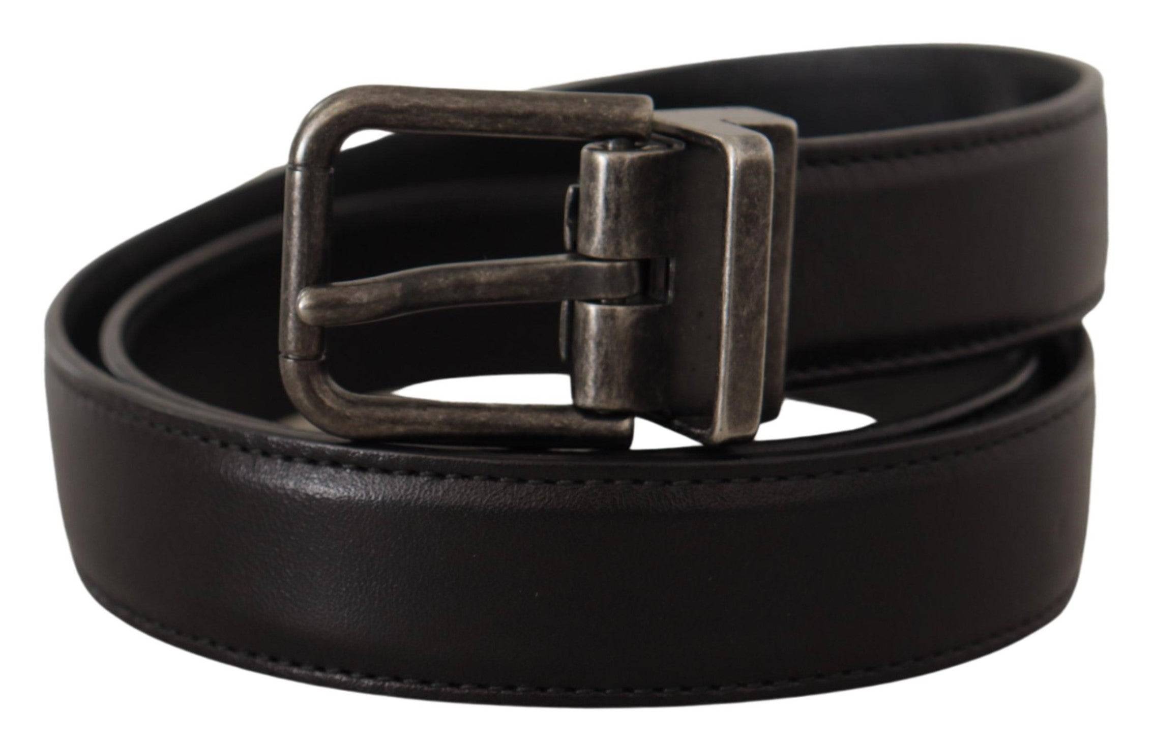 Dolce & Gabbana Elegant Black Leather Belt with Metal Buckle - ACCEXO
