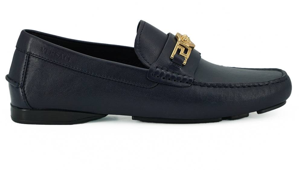 Versace Elegant Navy Blue Calf Leather Loafers - ACCEXO