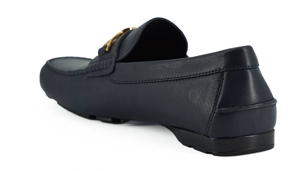 Versace Elegant Navy Blue Calf Leather Loafers - ACCEXO
