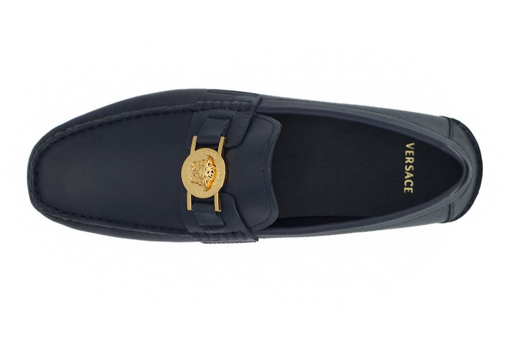 Versace Elegant Navy Blue Calf Leather Loafers - ACCEXO