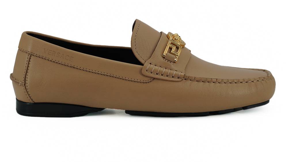 Versace Exquisite Medusa Gold-Tone Leather Loafers - ACCEXO