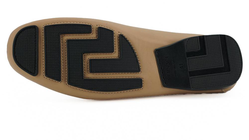 Versace Exquisite Medusa Gold-Tone Leather Loafers - ACCEXO