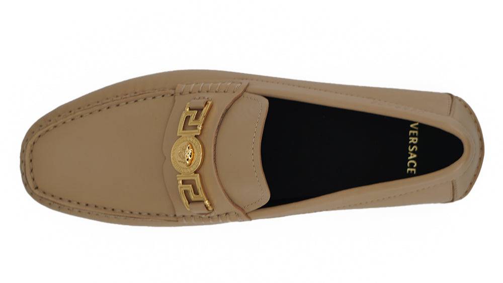 Versace Exquisite Medusa Gold-Tone Leather Loafers - ACCEXO