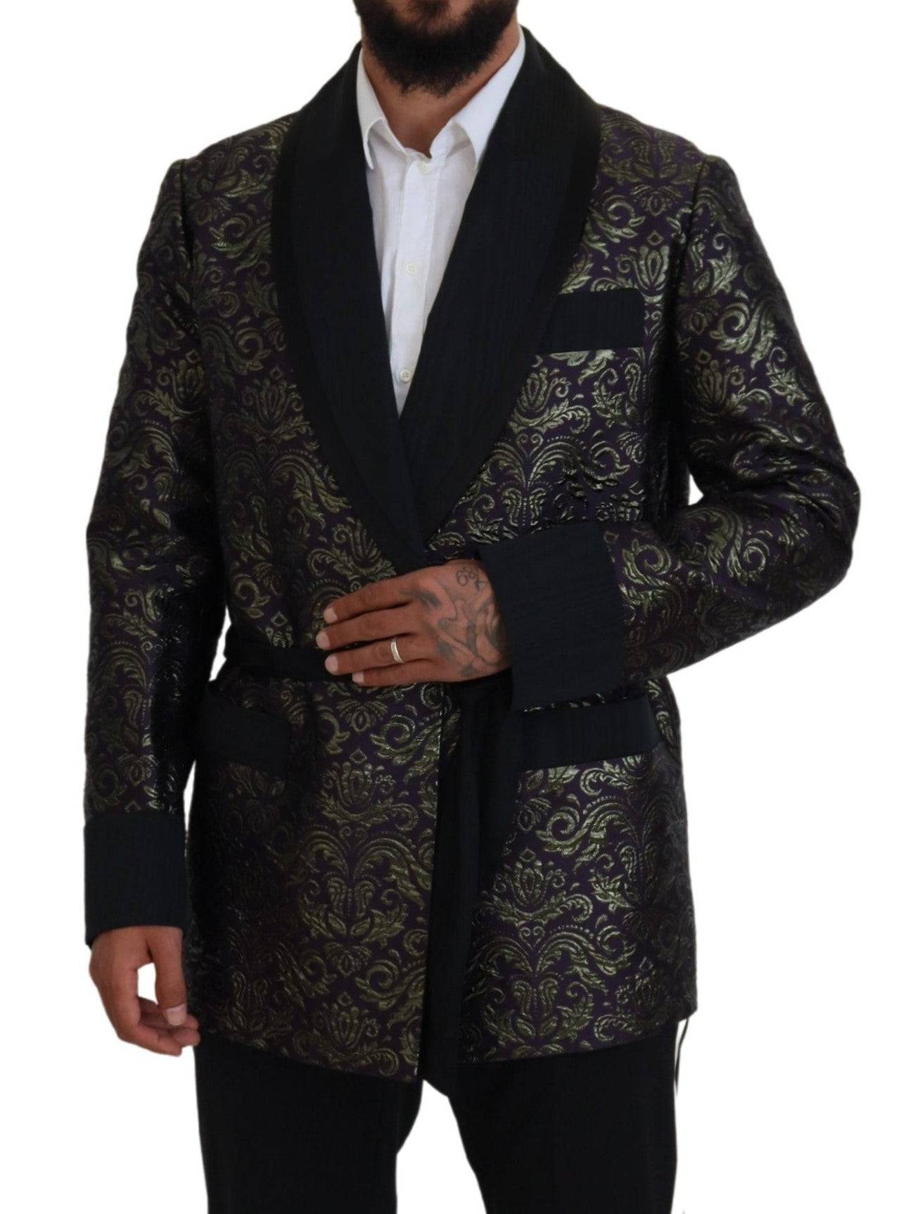 Dolce & Gabbana Gold Jacquard Robe Jacket - ACCEXO