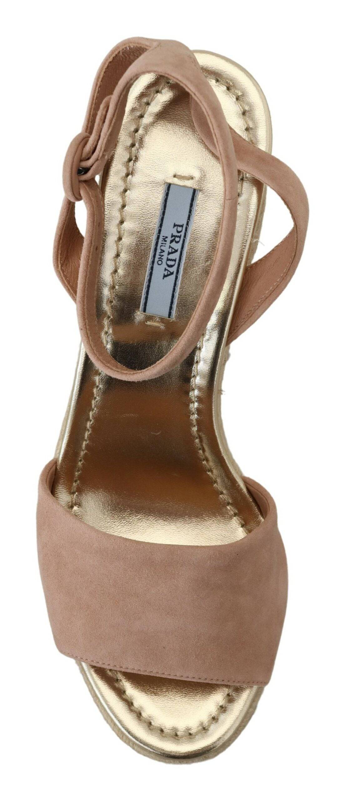Prada Elegant Suede Ankle Strap Wedge Sandals - ACCEXO