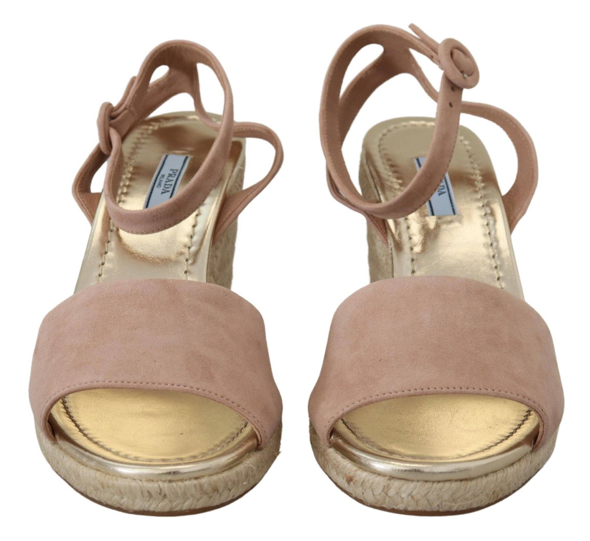 Prada Elegant Suede Ankle Strap Wedge Sandals - ACCEXO