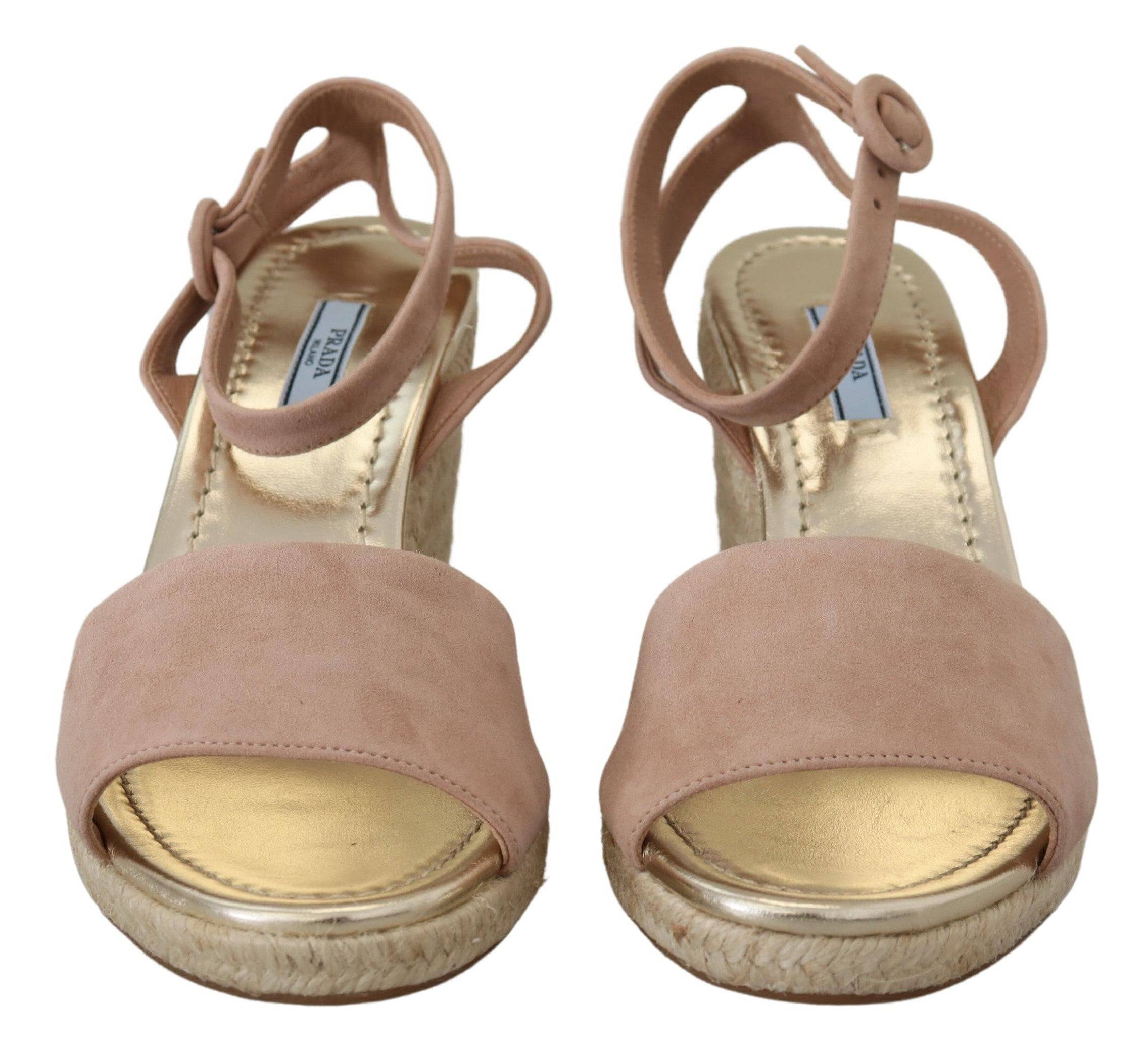 Prada Elegant Suede Ankle Strap Wedge Sandals - ACCEXO