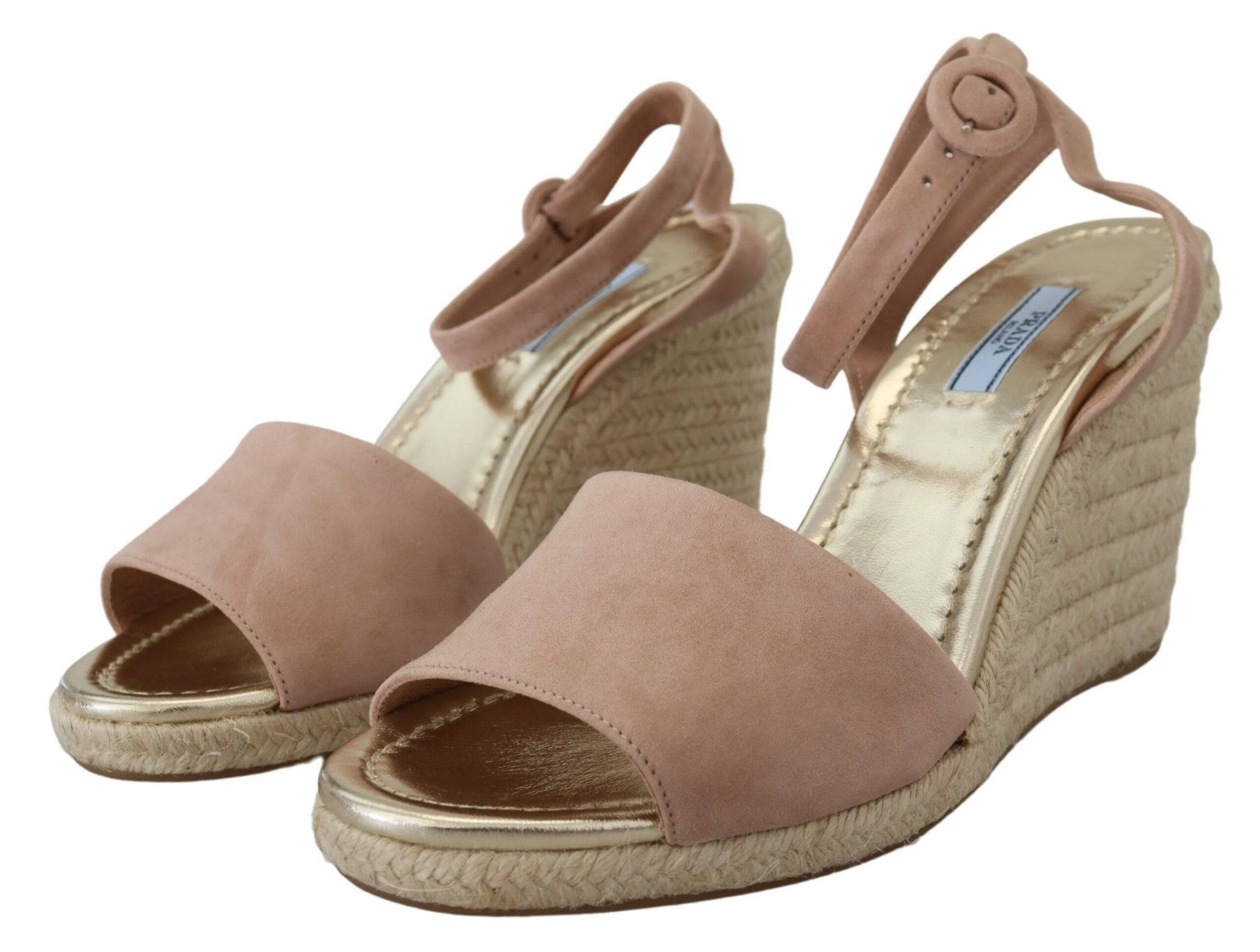 Prada Elegant Suede Ankle Strap Wedge Sandals - ACCEXO
