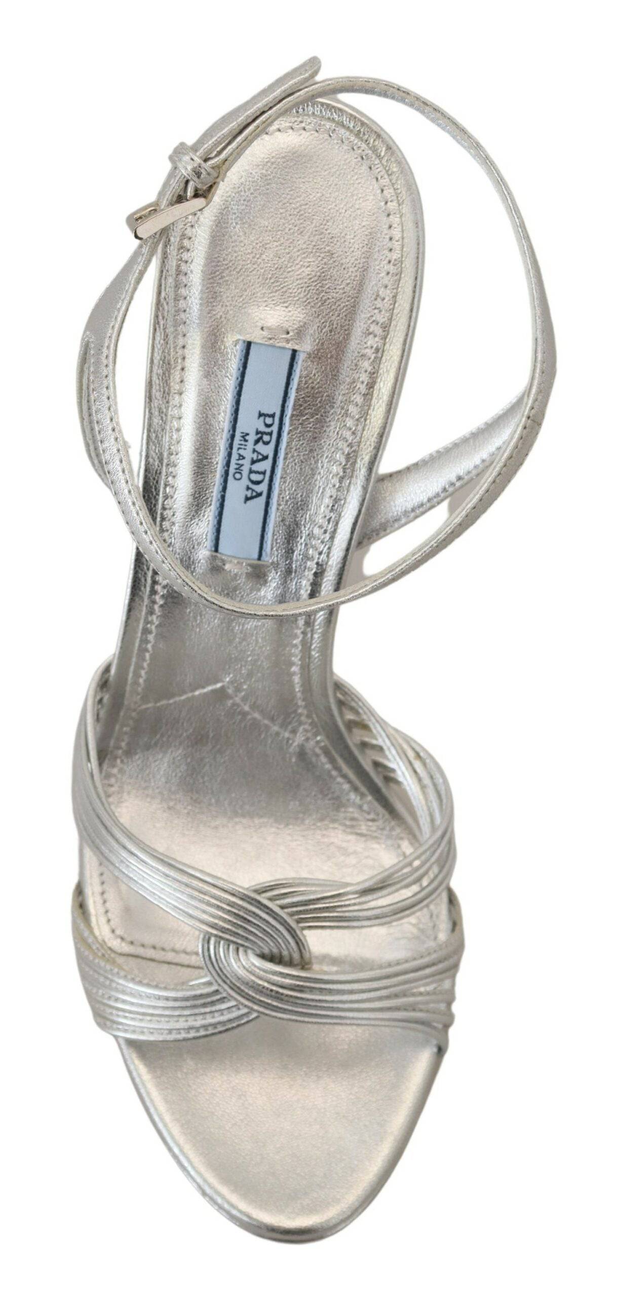 Prada Elegant Silver Stiletto Heels Sandals - ACCEXO