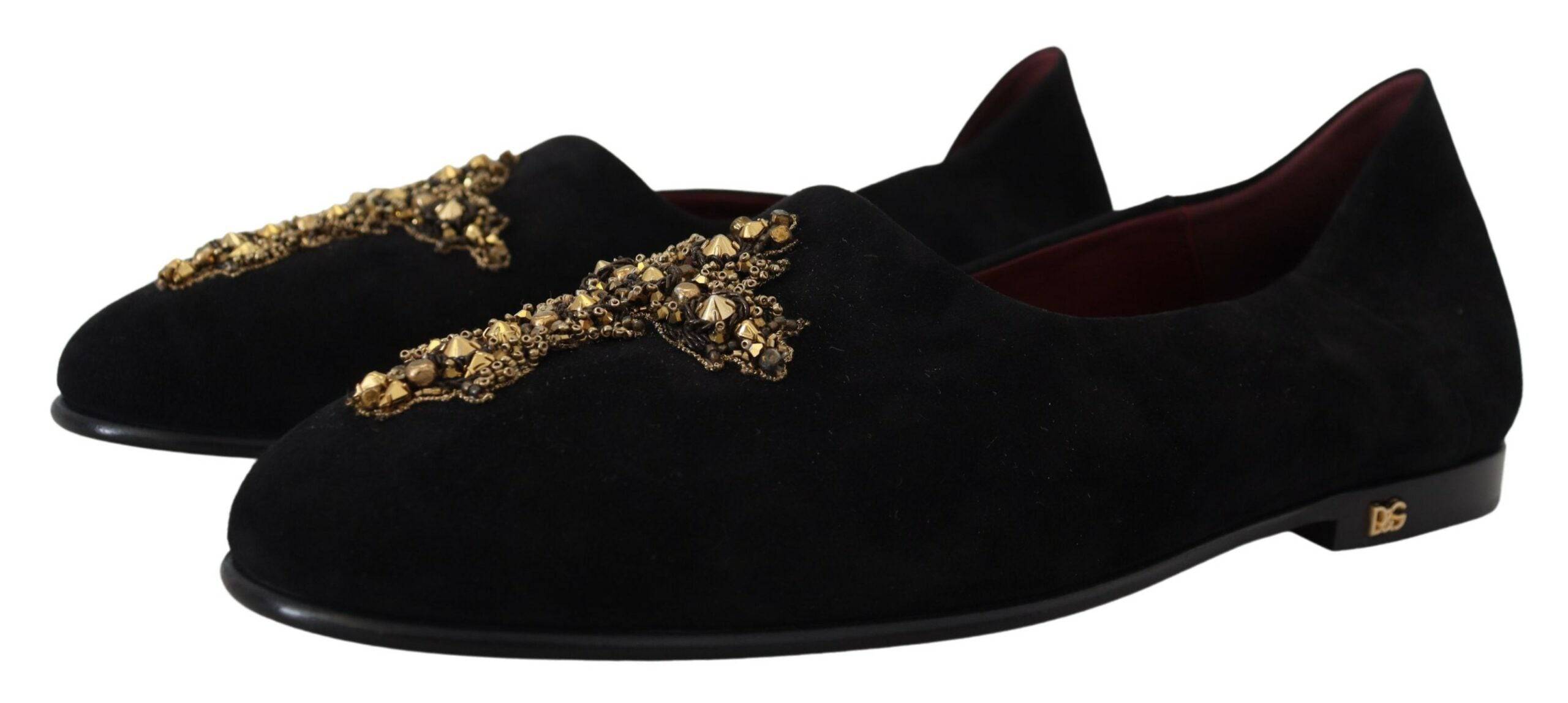 Dolce & Gabbana Black Gold Crystal Sequined Loafers - ACCEXO