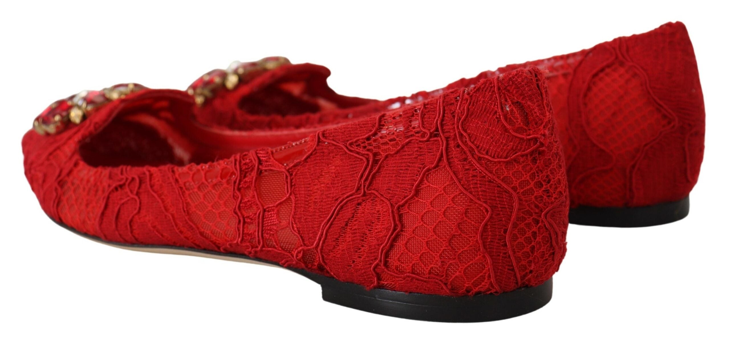 Dolce & Gabbana Red Crystal-Embellished Flats - ACCEXO