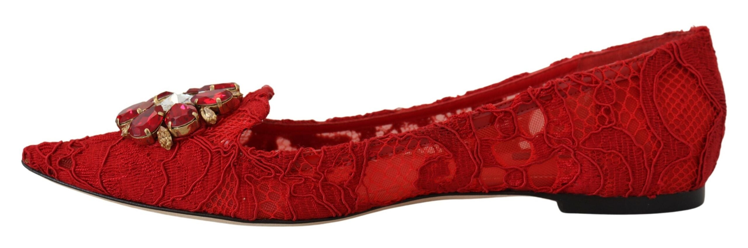 Dolce & Gabbana Red Crystal-Embellished Flats - ACCEXO