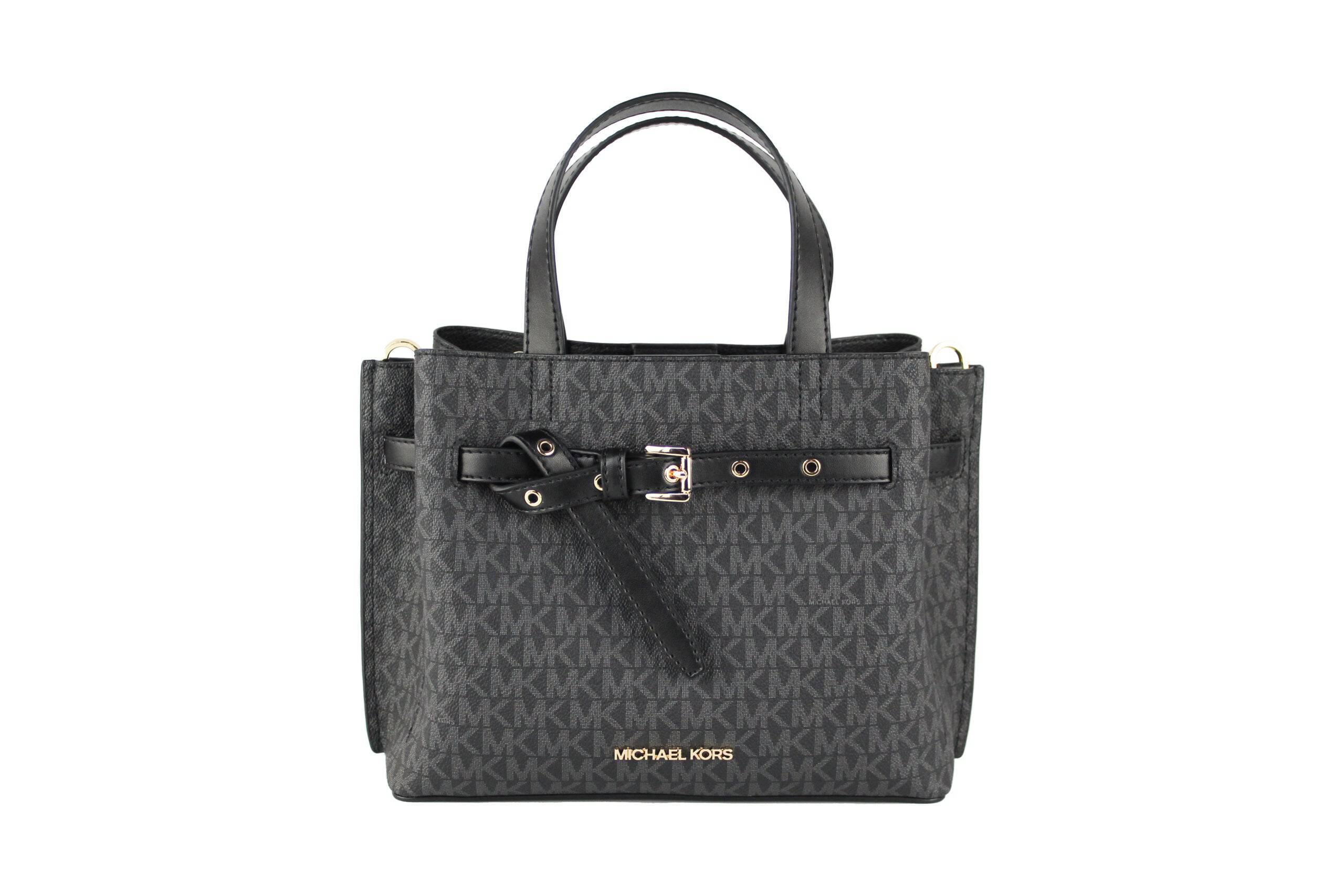 Michael Kors Emilia Small Black Signature PVC Satchel Crossbody Handbag Purse - ACCEXO