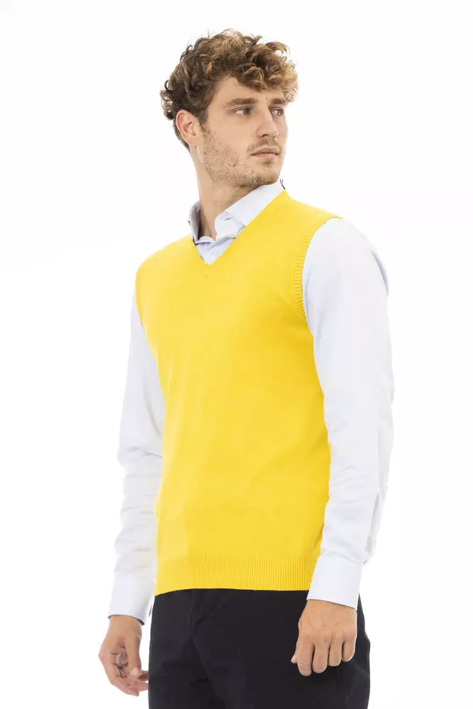 Alpha Studio Yellow Viscose Men Vest - ACCEXO