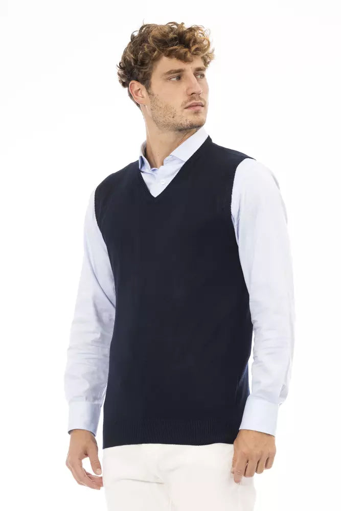 Alpha Studio Blue Viscose Men Vest - ACCEXO