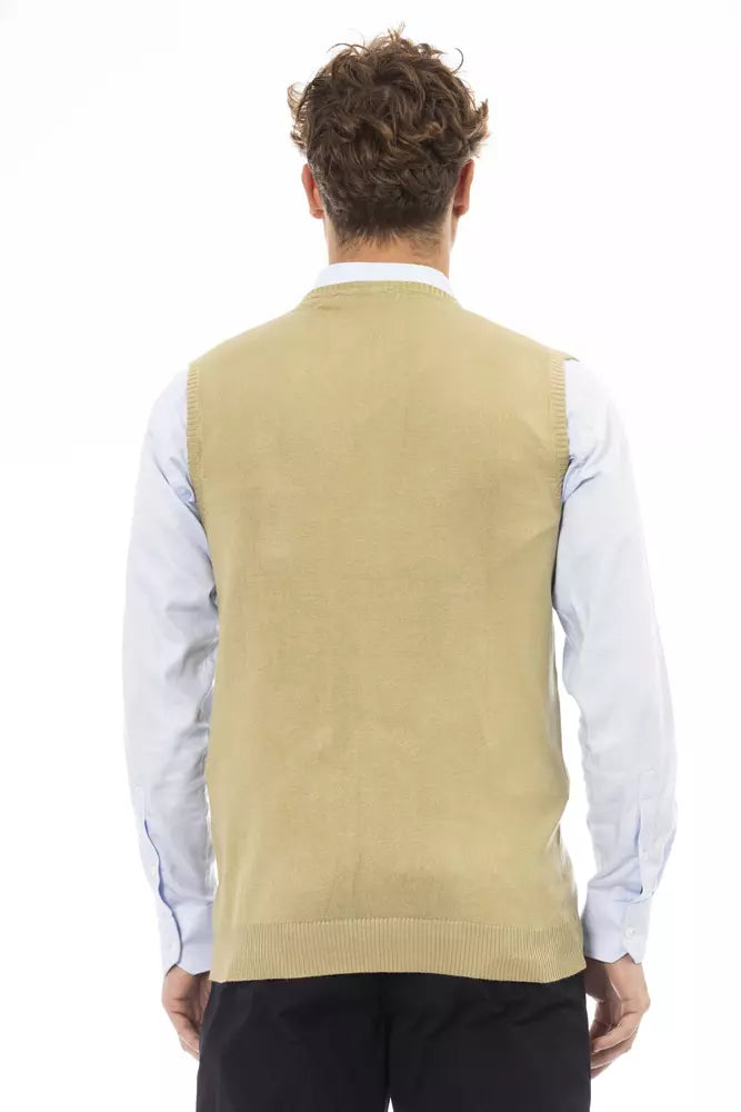 Alpha Studio Beige Viscose Men Vest - ACCEXO