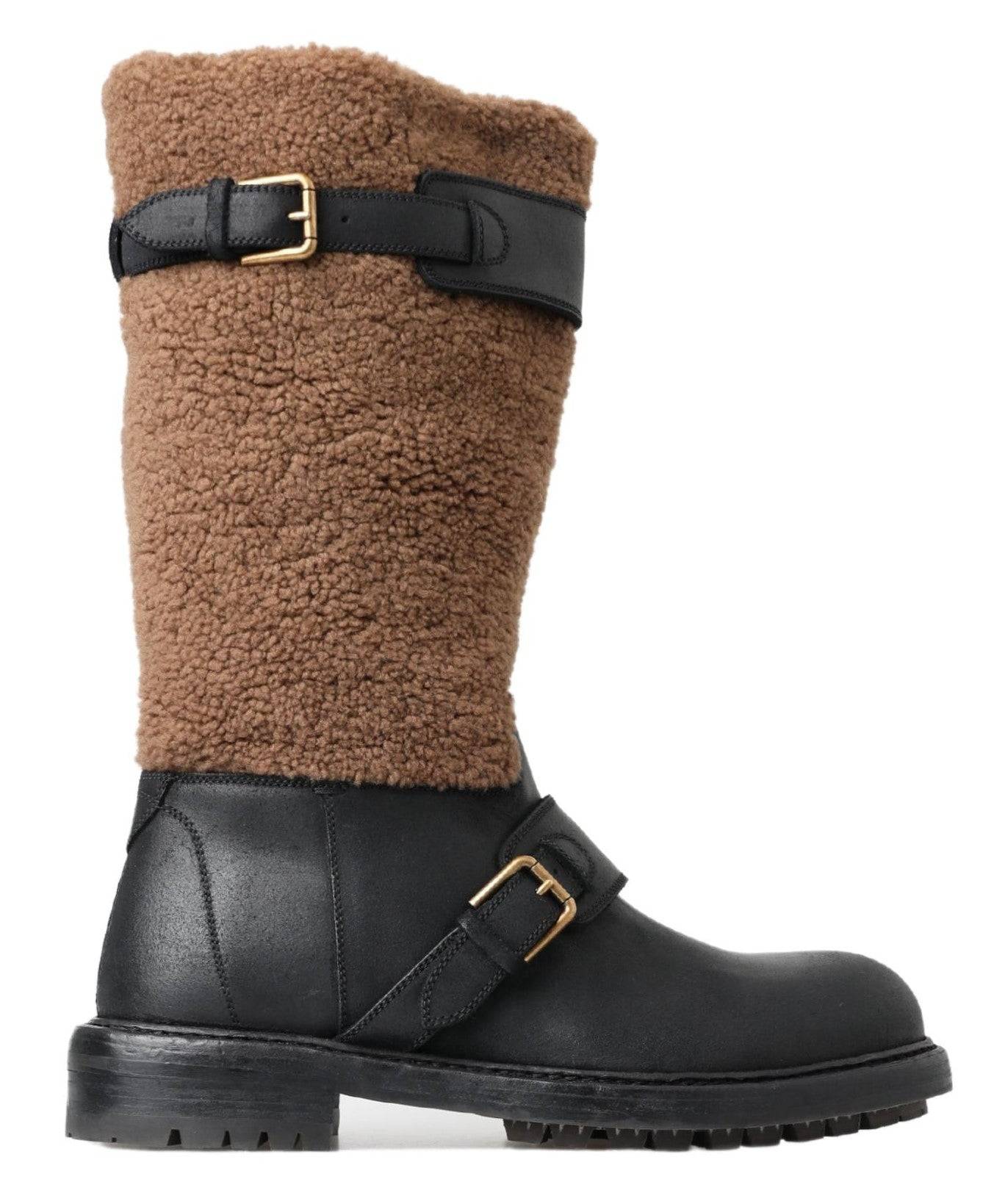 Dolce & Gabbana Black Shearling Leather Long Boots - ACCEXO