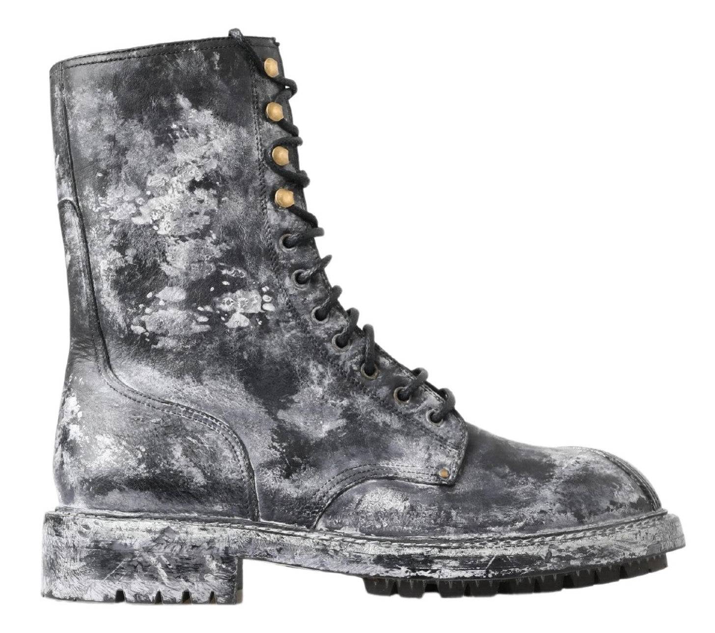 Dolce & Gabbana Chic Black Lace-Up Boots with Gray White Fade - ACCEXO