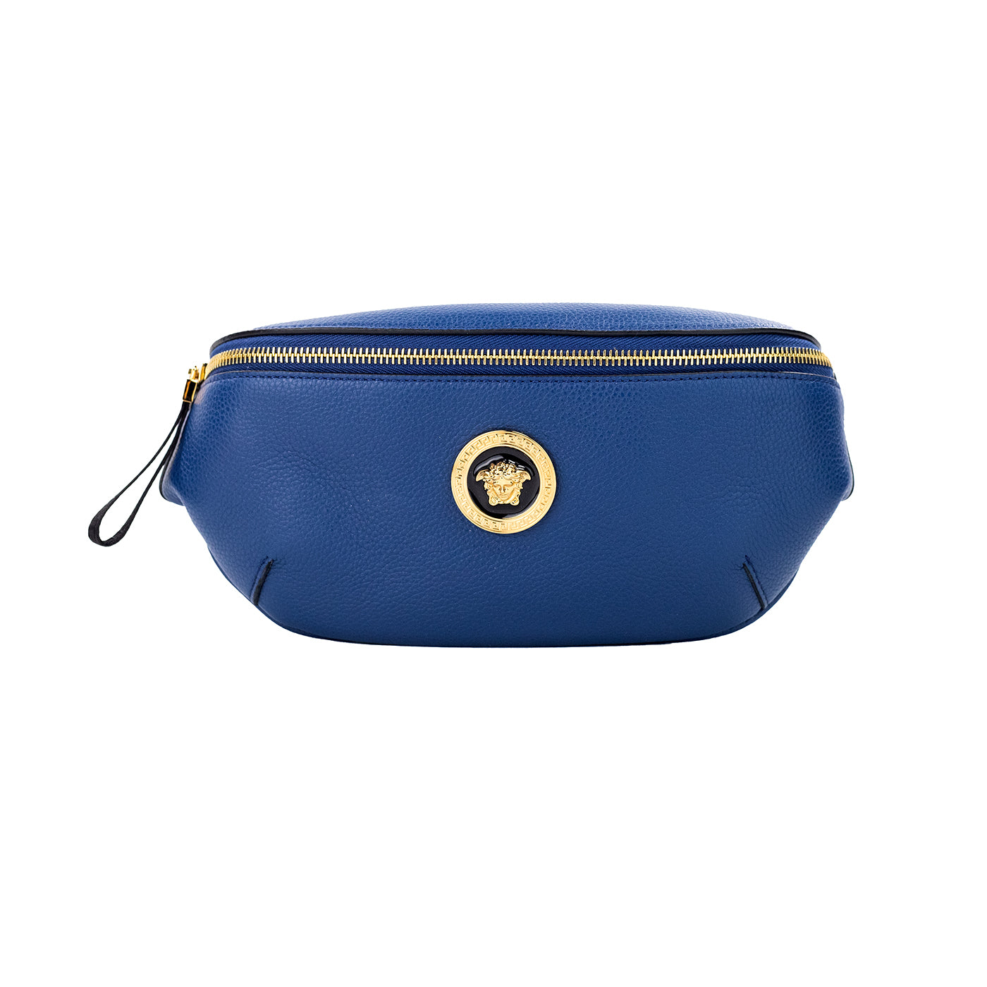 Versace Small Navy Calf Leather Medusa Pendant Fanny Waist Pack Belt Bag - ACCEXO