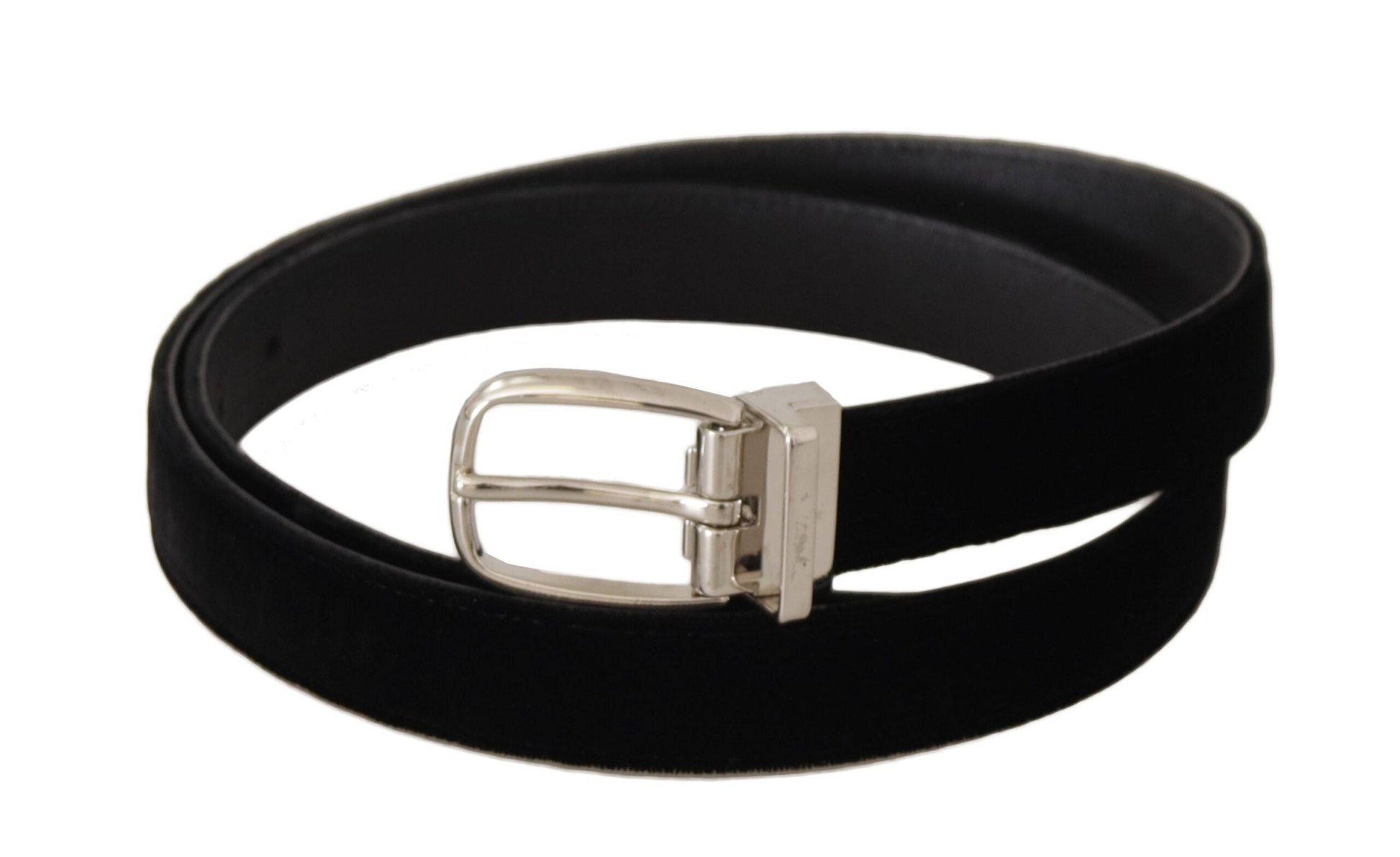 Dolce & Gabbana Elegant Velvet Black Belt with Logo Buckle - ACCEXO