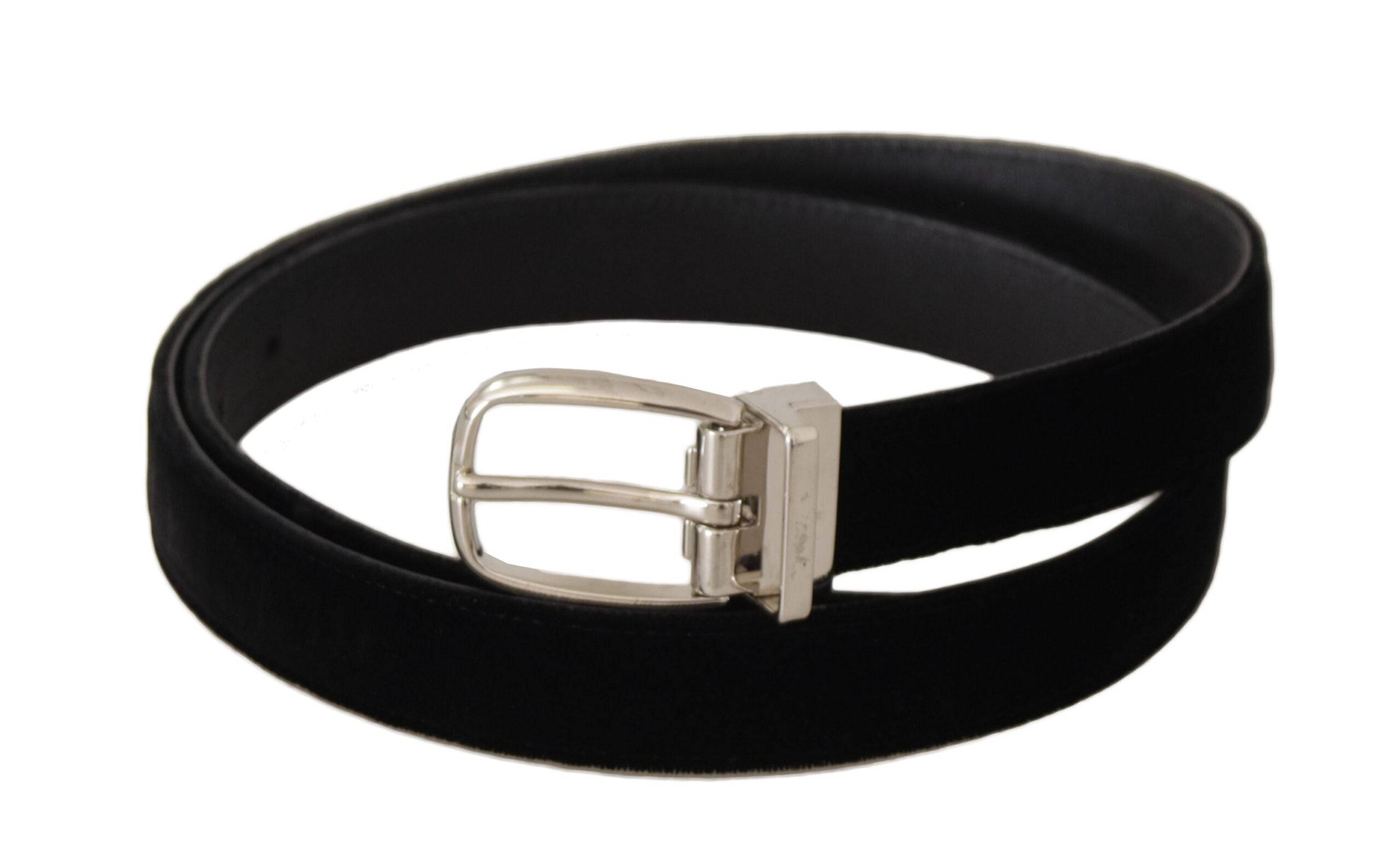 Dolce & Gabbana Elegant Velvet Black Belt with Logo Buckle - ACCEXO