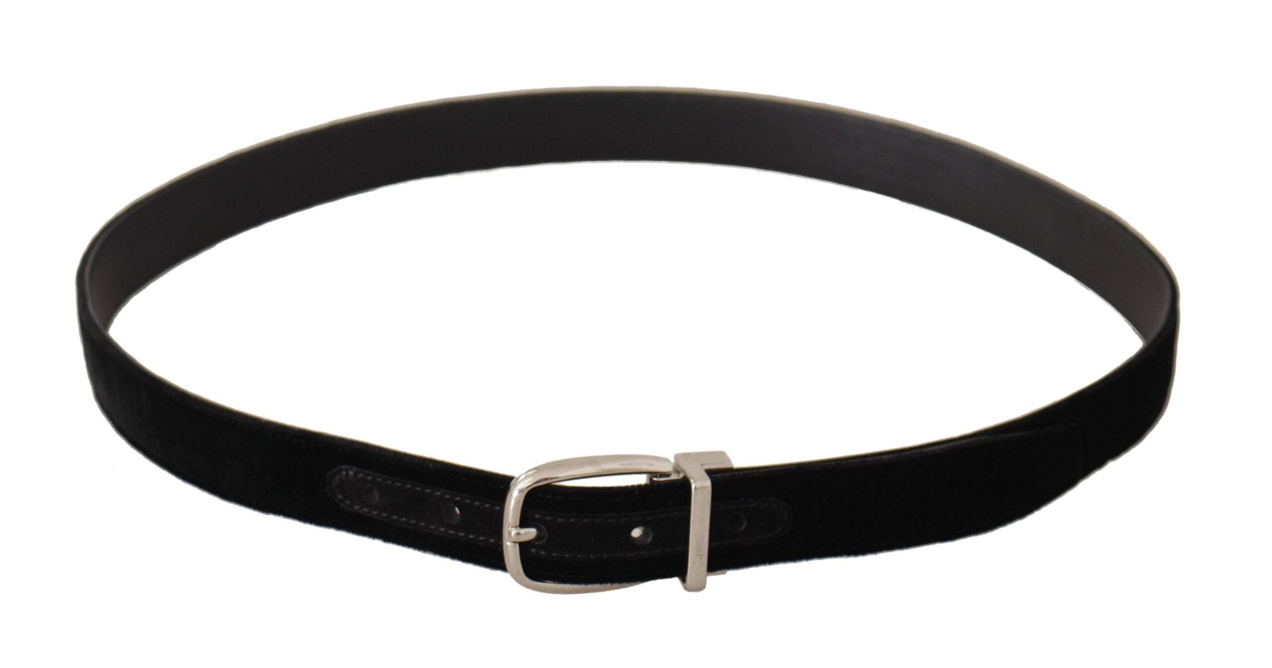 Dolce & Gabbana Elegant Velvet Black Belt with Logo Buckle - ACCEXO