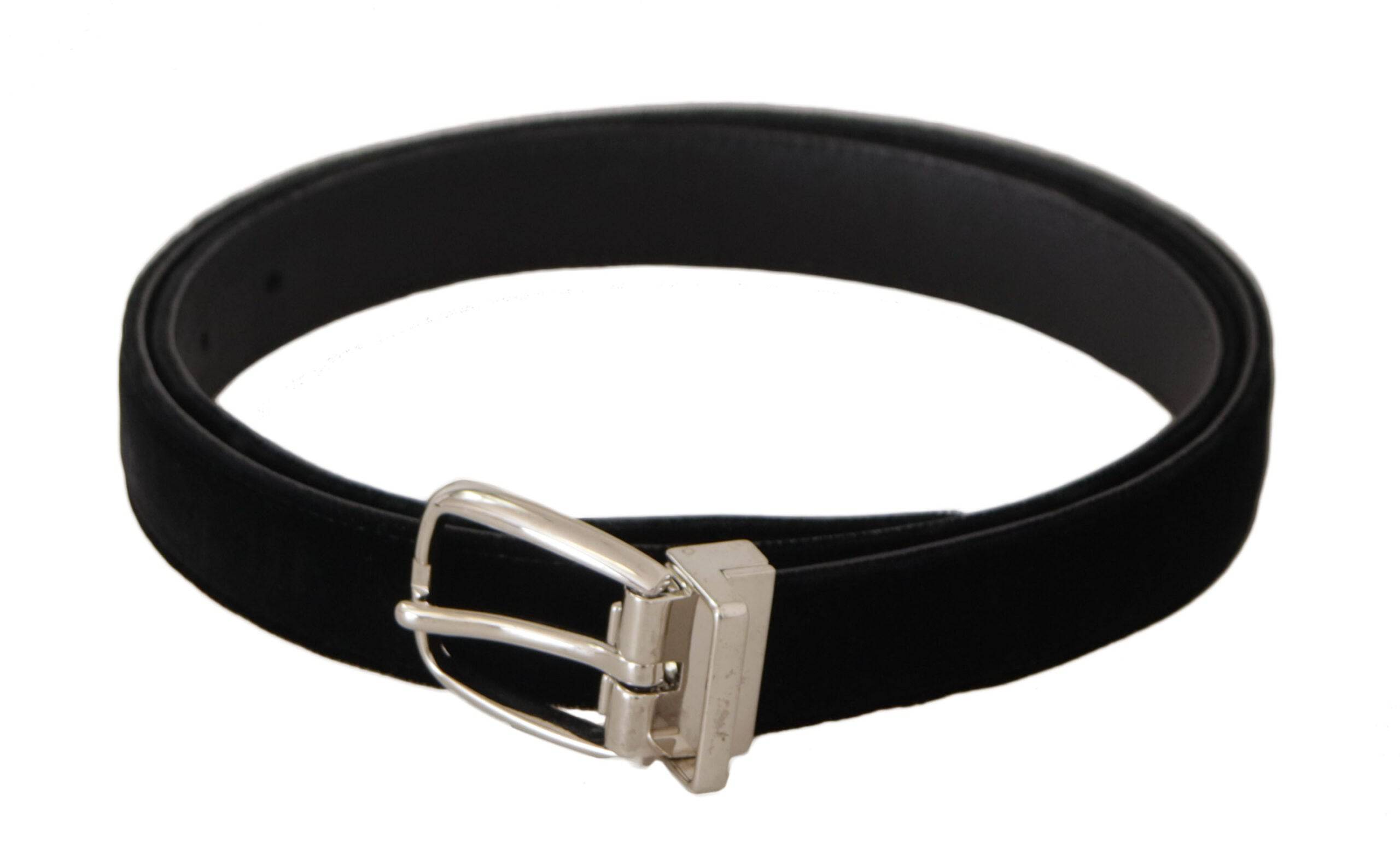 Dolce & Gabbana Elegant Velvet Black Belt with Logo Buckle - ACCEXO