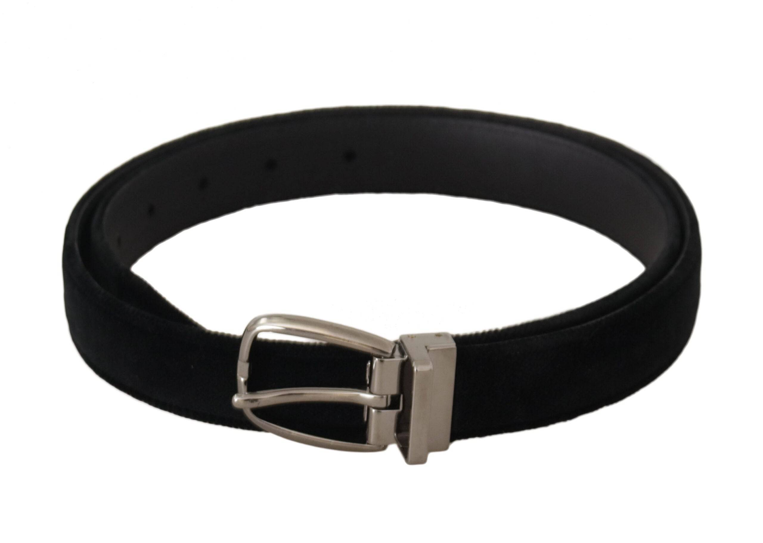 Dolce & Gabbana Elegant Black Velvet Engraved Buckle Belt - ACCEXO