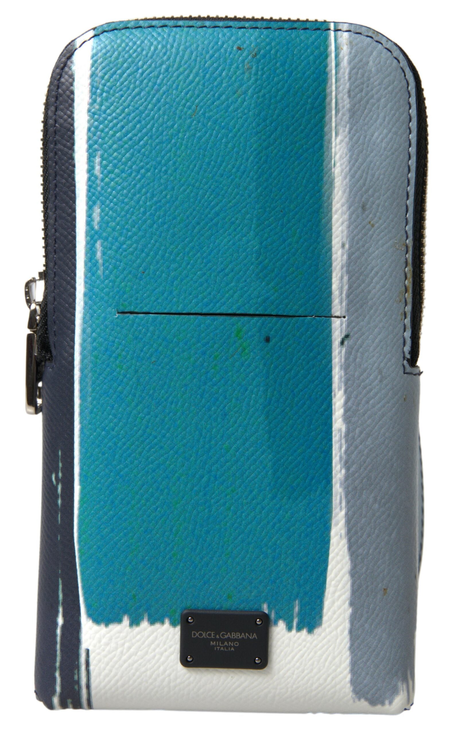 Dolce & Gabbana Elegant Leather Crossbody Phone Bag in Blue & White - ACCEXO