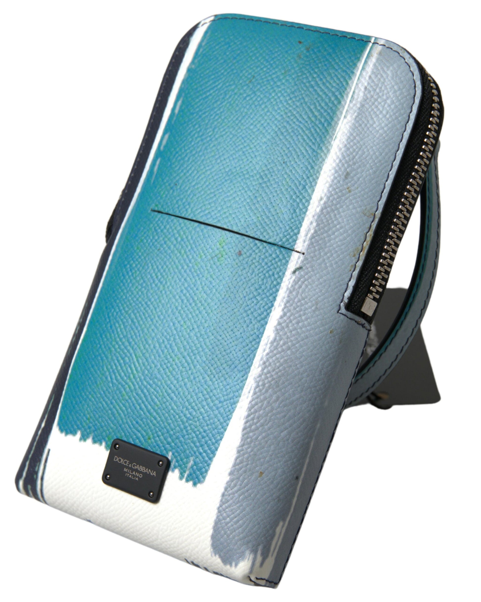Dolce & Gabbana Elegant Leather Crossbody Phone Bag in Blue & White - ACCEXO