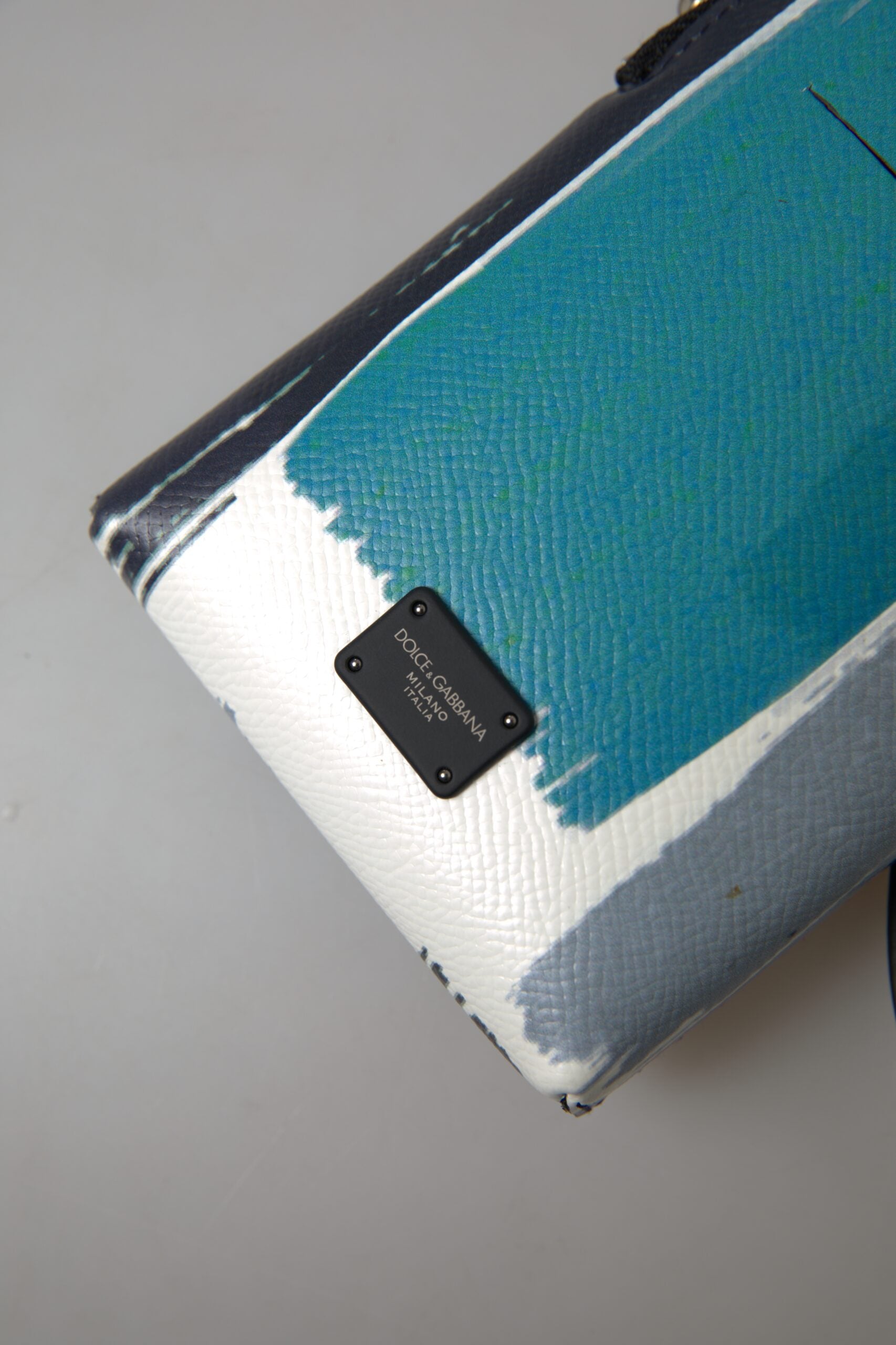 Dolce & Gabbana Elegant Leather Crossbody Phone Bag in Blue & White - ACCEXO