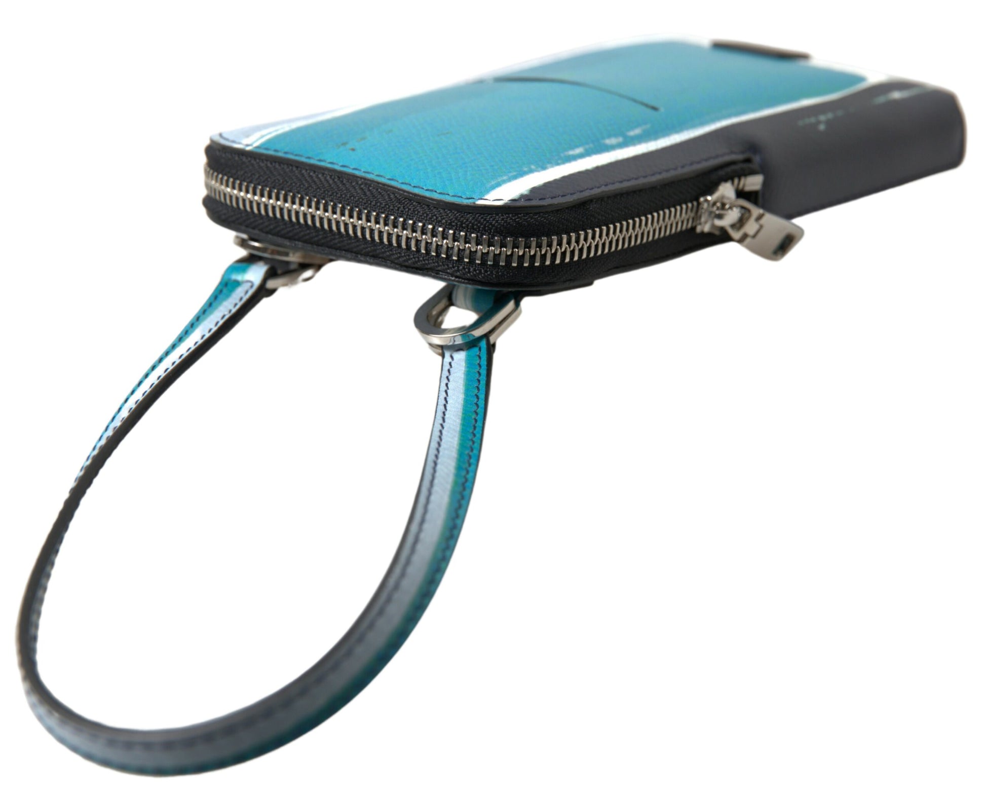 Dolce & Gabbana Elegant Leather Crossbody Phone Bag in Blue & White - ACCEXO
