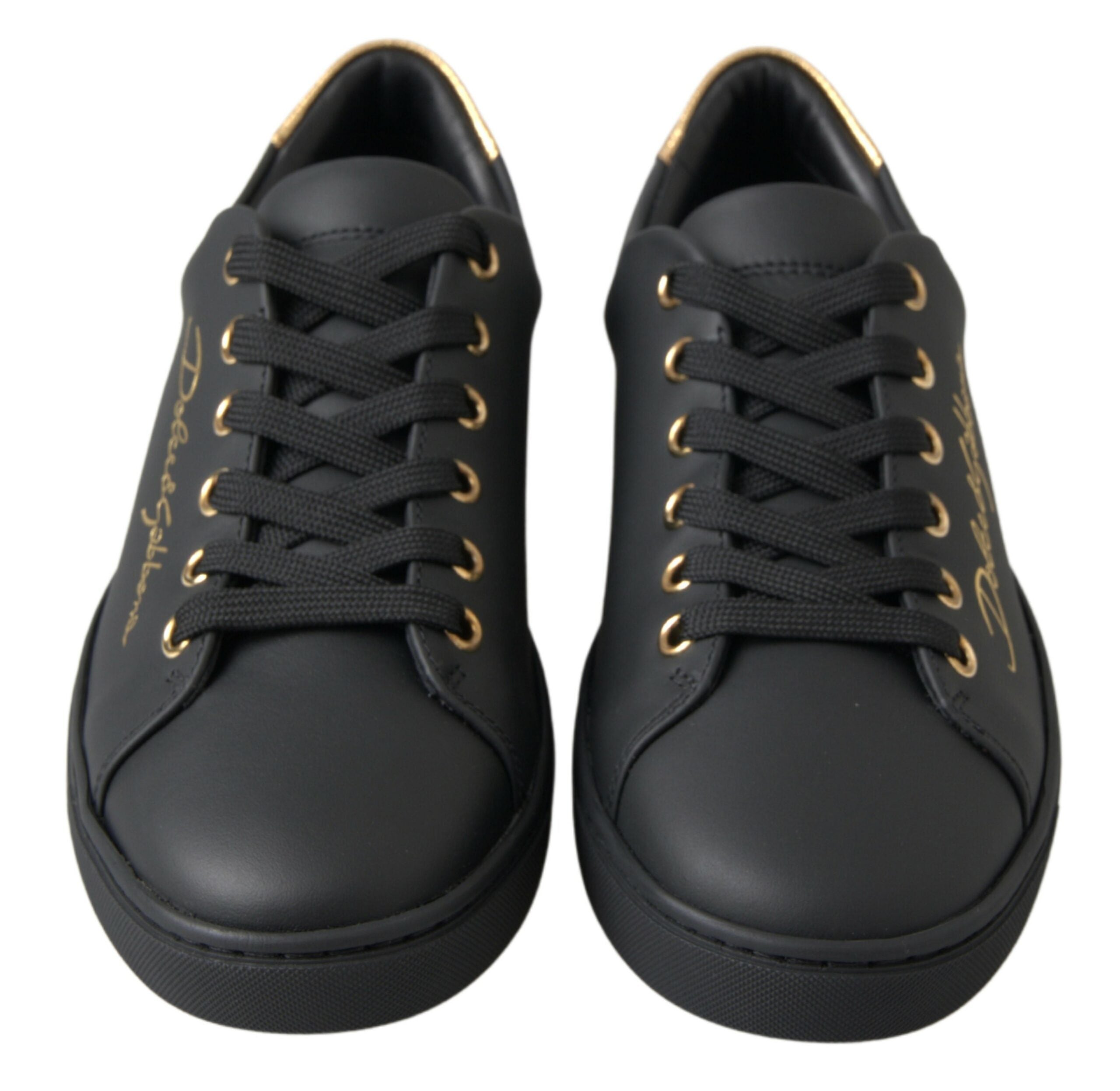 Dolce & Gabbana Black Gold Leather Classic Sneakers - ACCEXO