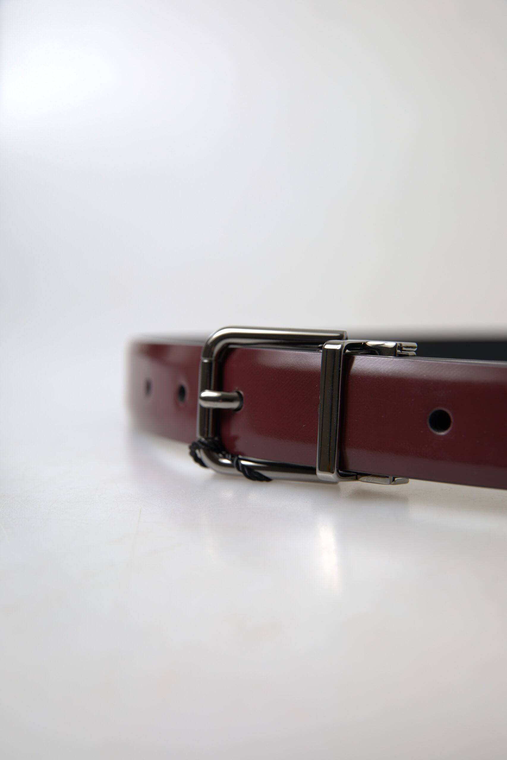 Dolce & Gabbana Elegant Bordeaux Leather Belt with Metal Buckle - ACCEXO