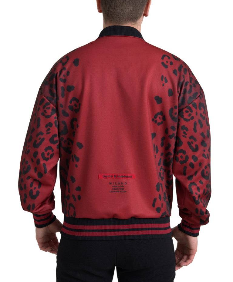 Dolce & Gabbana Red Leopard Print Bomber Jacket - ACCEXO
