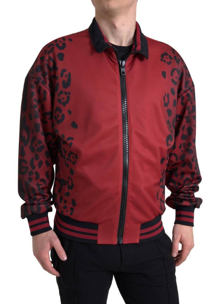 Dolce & Gabbana Red Leopard Print Bomber Jacket - ACCEXO