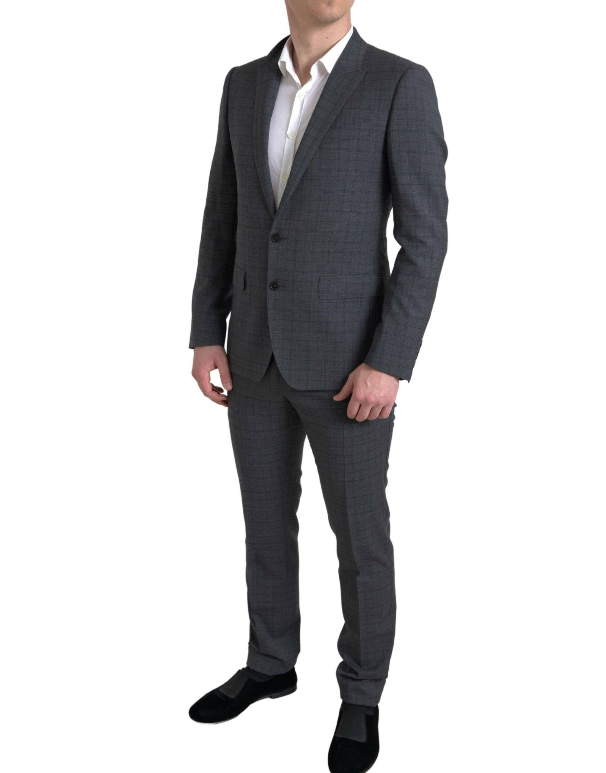 Dolce & Gabbana Elegant Grey Checkered Slim Fit Suit - ACCEXO