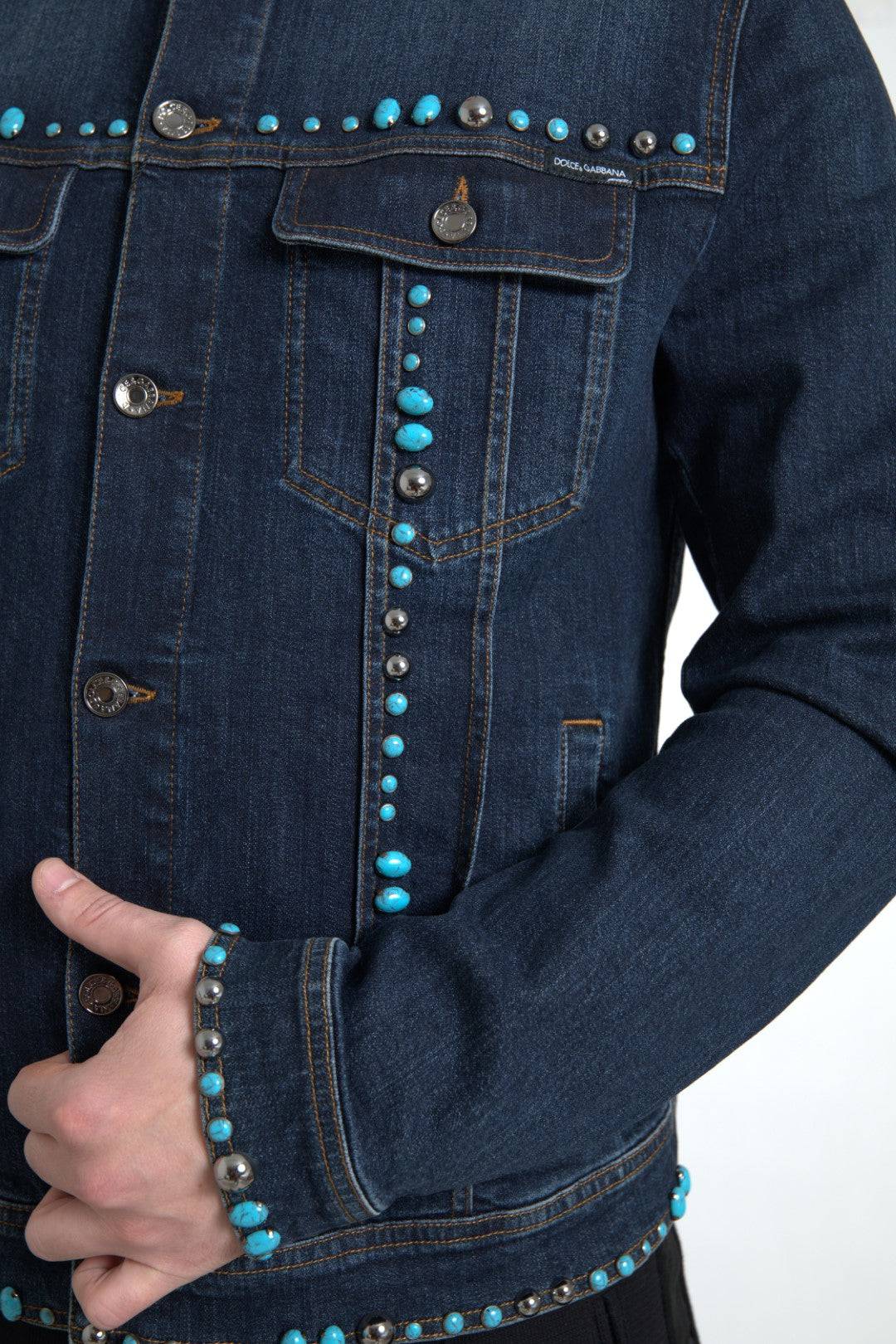 Dolce & Gabbana Embellished Turquoise Denim Jacket - ACCEXO