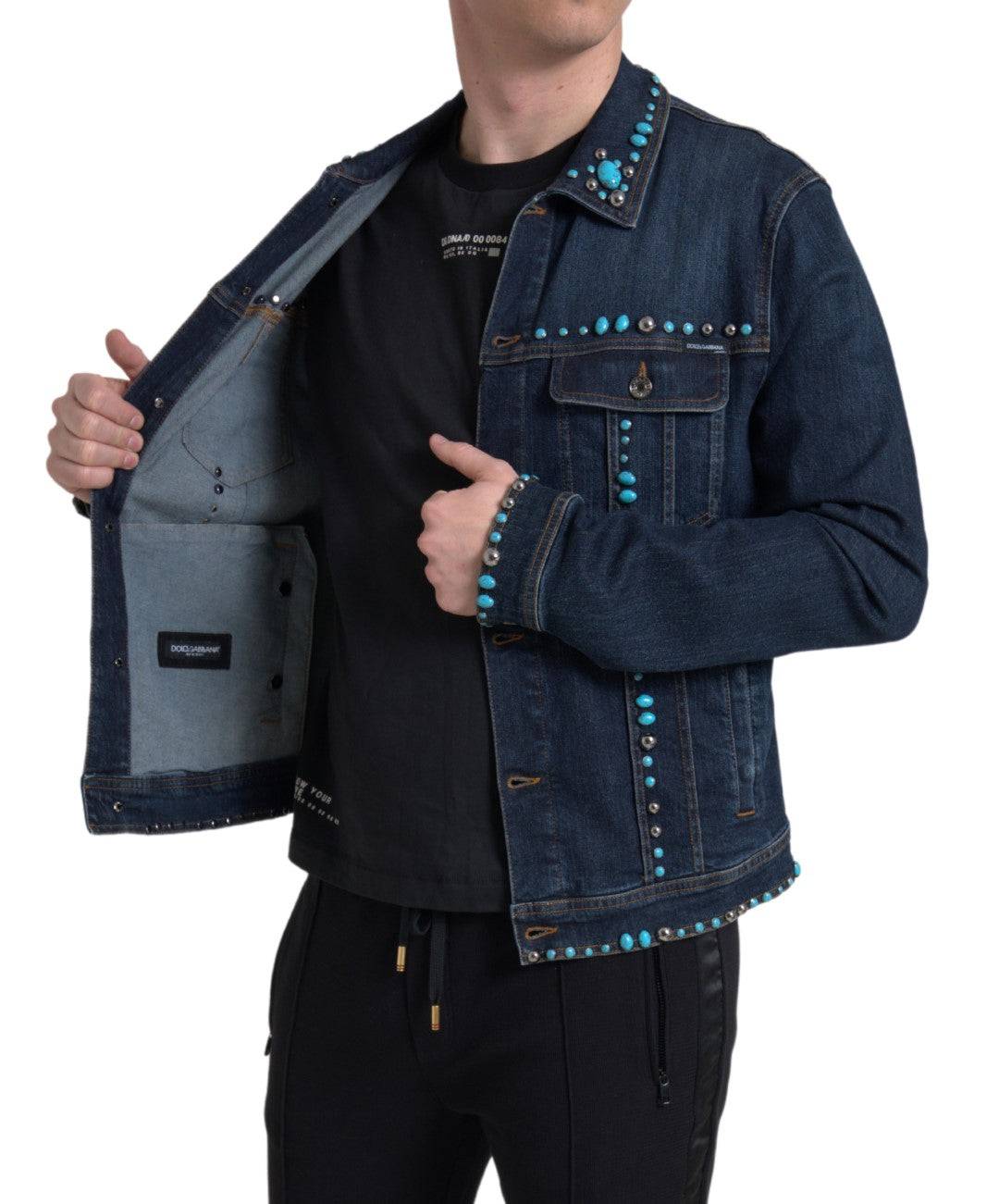 Dolce & Gabbana Embellished Turquoise Denim Jacket - ACCEXO