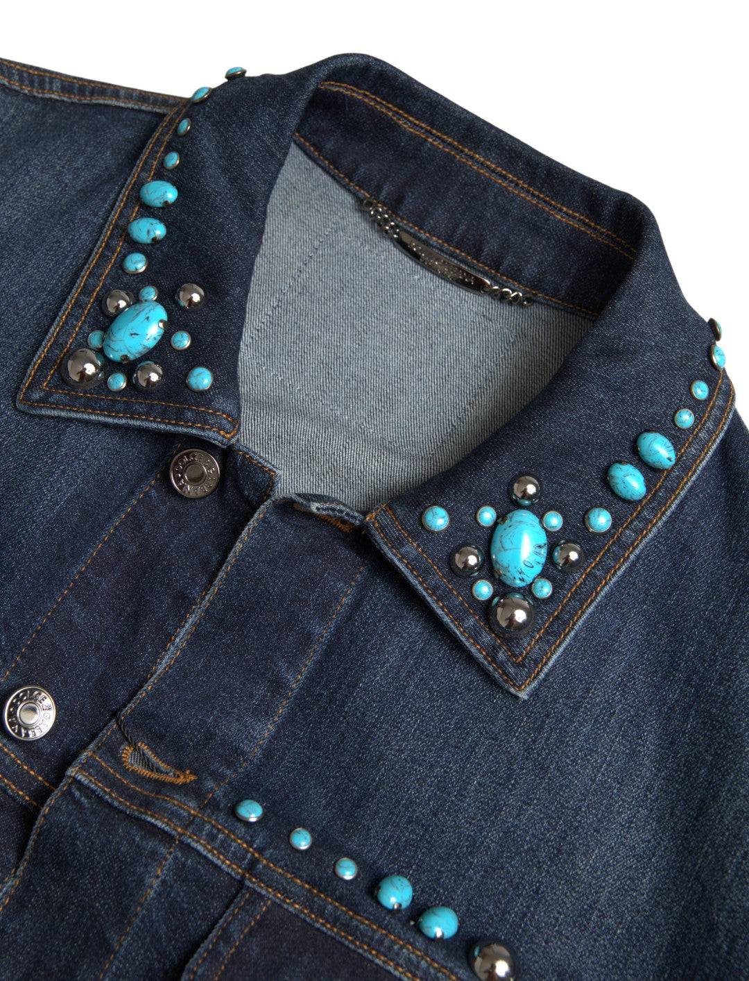 Dolce & Gabbana Embellished Turquoise Denim Jacket - ACCEXO