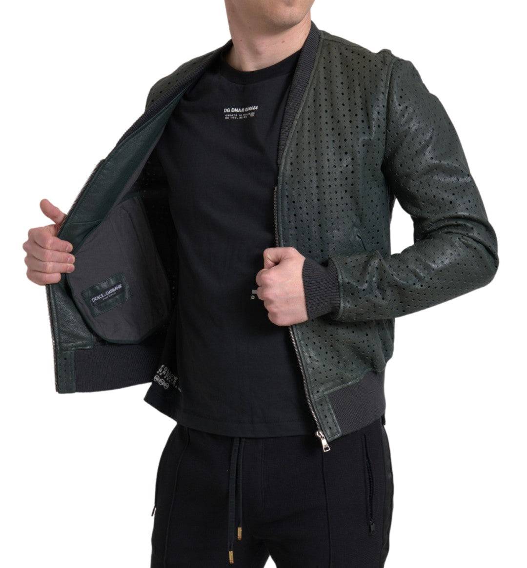 Dolce & Gabbana Emerald Green Goatskin Bomber Jacket - ACCEXO