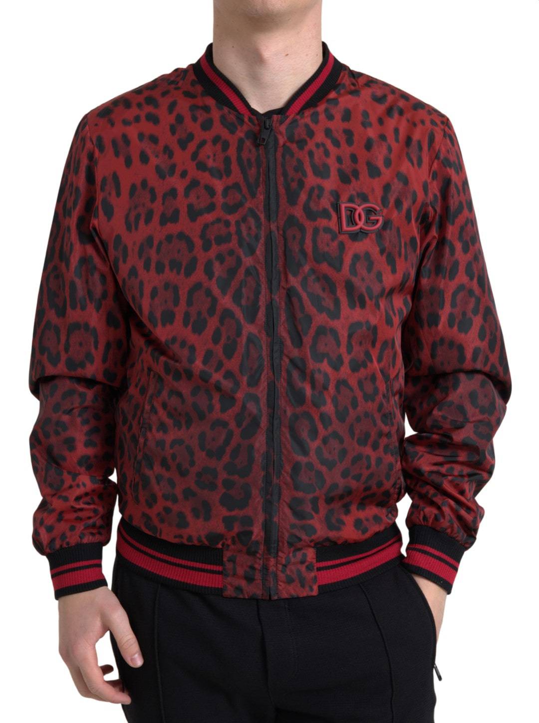 Dolce & Gabbana Red Leopard Print Bomber Jacket - ACCEXO