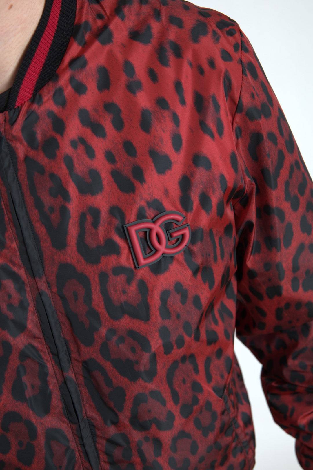 Dolce & Gabbana Red Leopard Print Bomber Jacket - ACCEXO