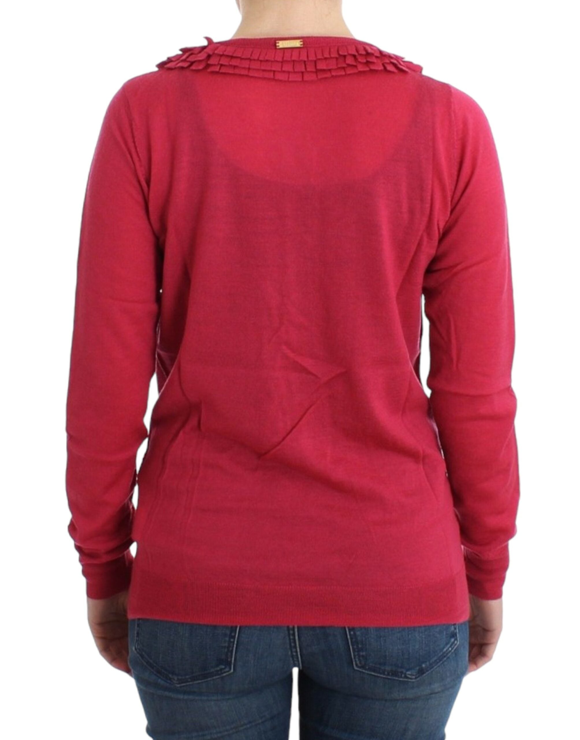 John Galliano Ruffle Detail Wool Cardigan in Pink - ACCEXO