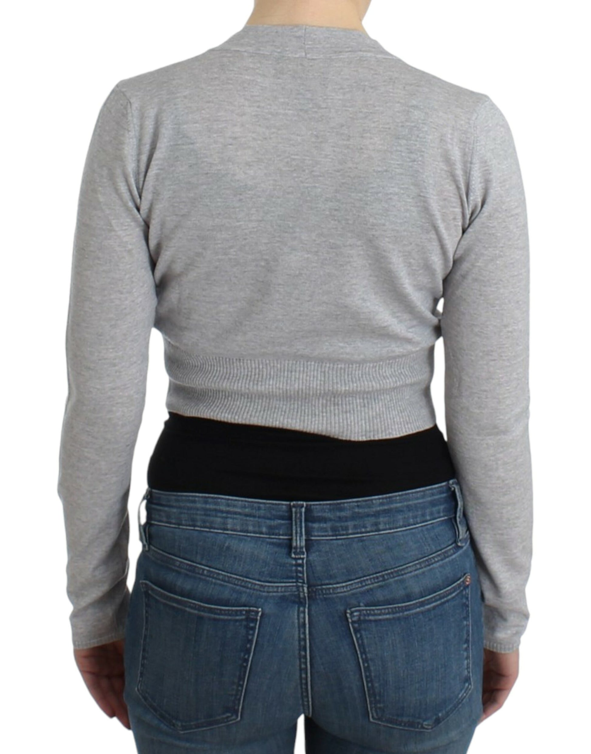 Cavalli Cropped Virgin Wool Cardigan in Chic Gray - ACCEXO
