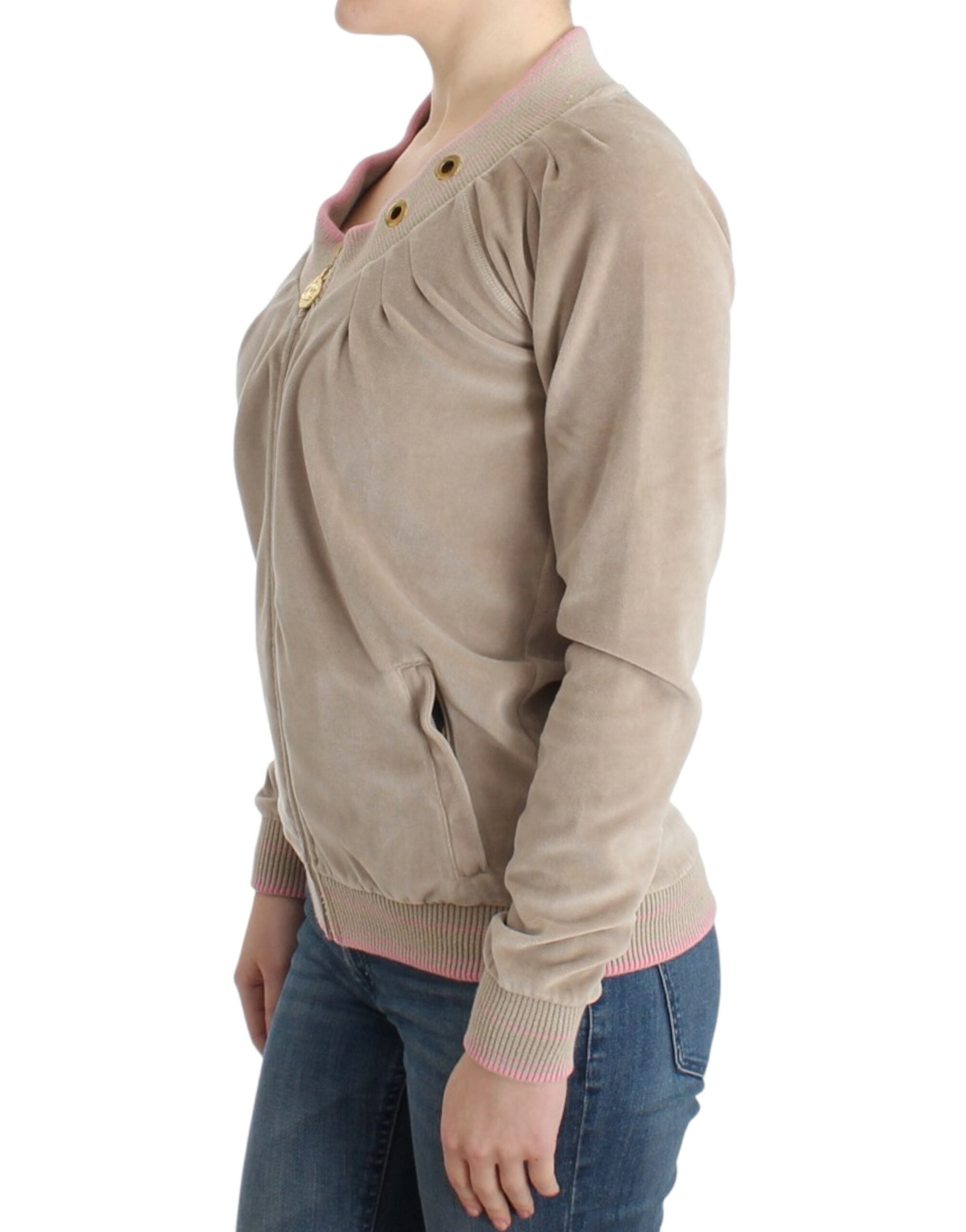 Cavalli Beige Zip Cardigan with Gold Tone Accents - ACCEXO