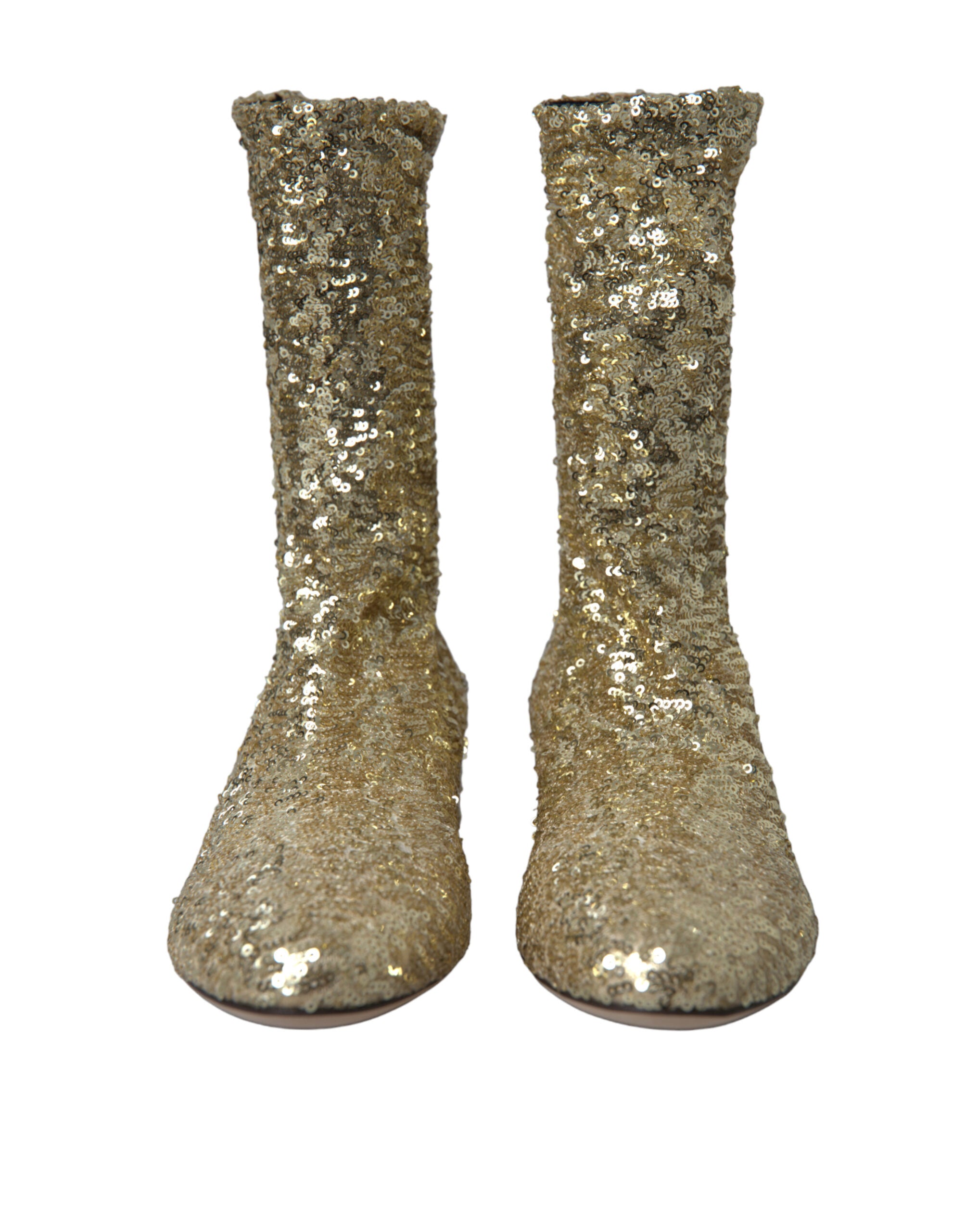 Dolce & Gabbana Elegant Mid Calf Gold Boots Exclusive Design - ACCEXO