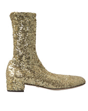 Dolce & Gabbana Elegant Mid Calf Gold Boots Exclusive Design - ACCEXO