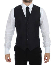 Dolce & Gabbana Chic Black Striped Wool Silk Dress Vest - ACCEXO