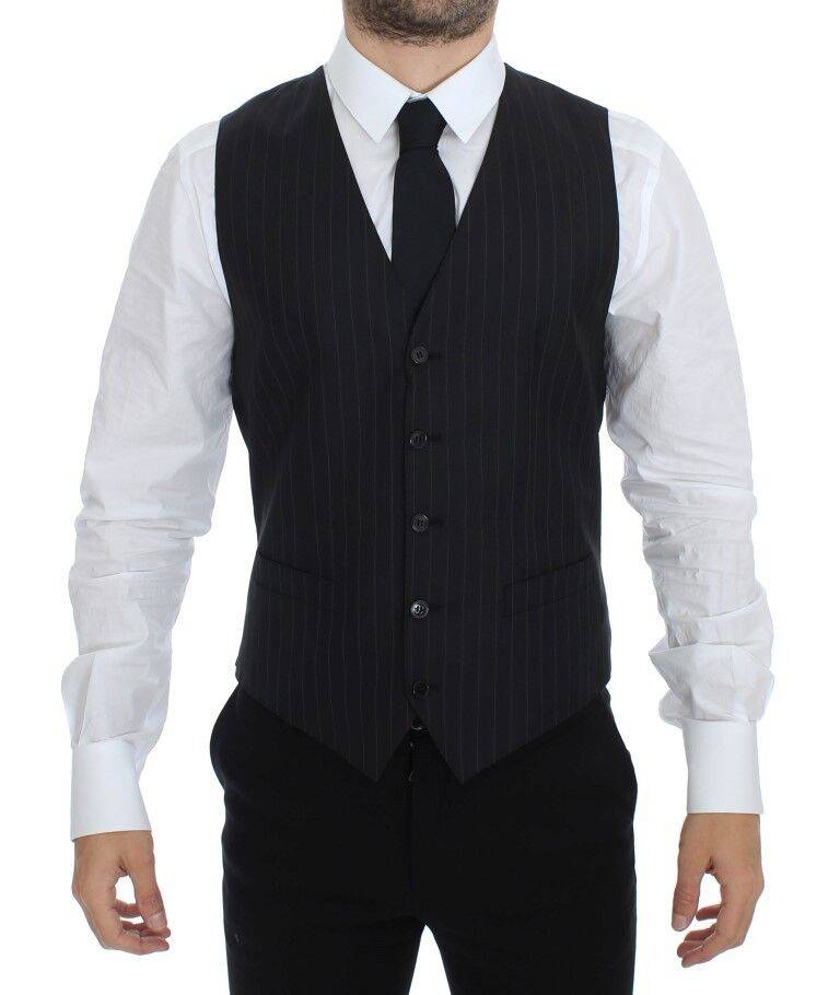 Dolce & Gabbana Chic Black Striped Wool Silk Dress Vest - ACCEXO